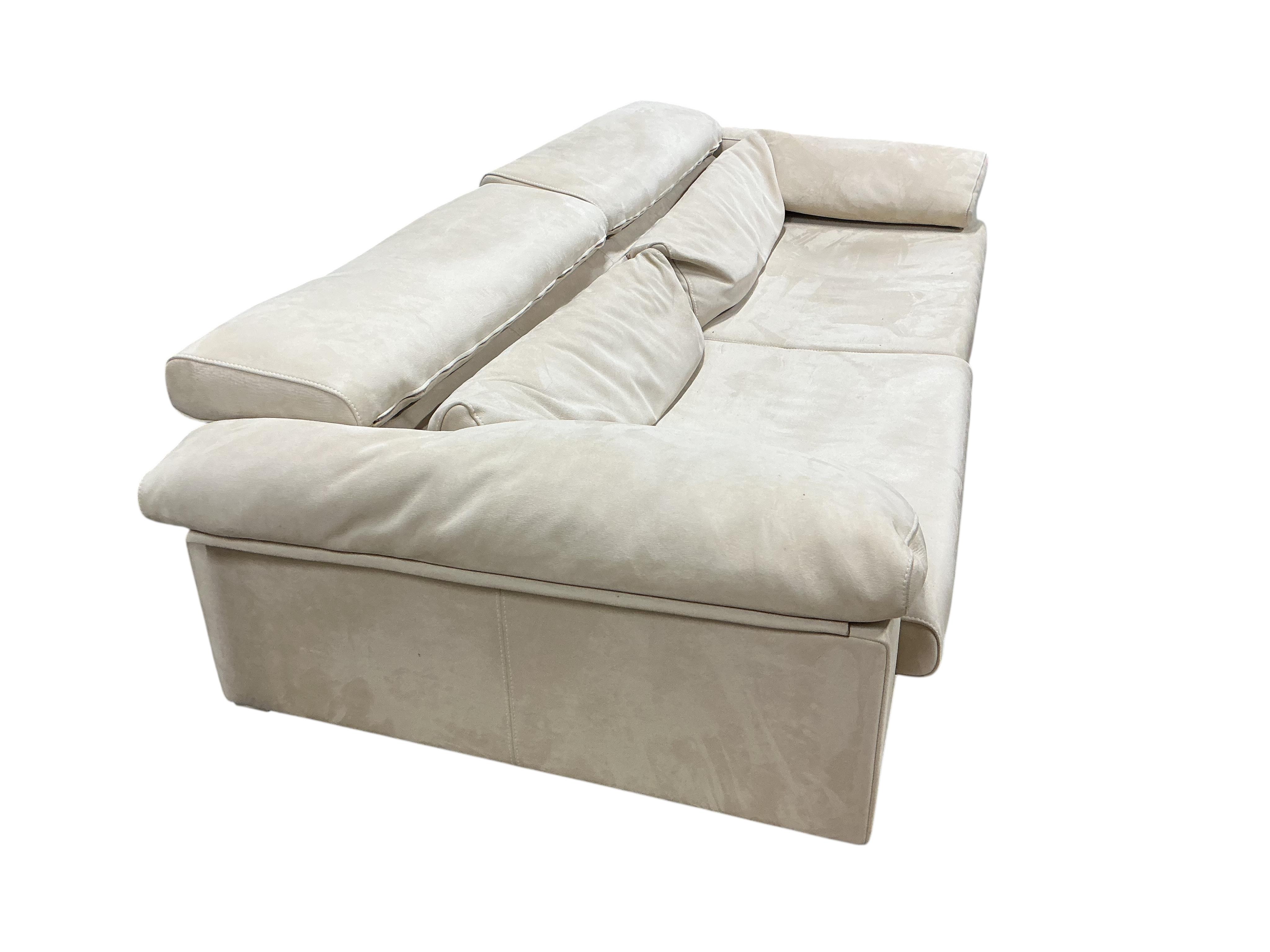 A Contemporary Italian suede sofa width 230cm, depth 106cm, height 84cm.